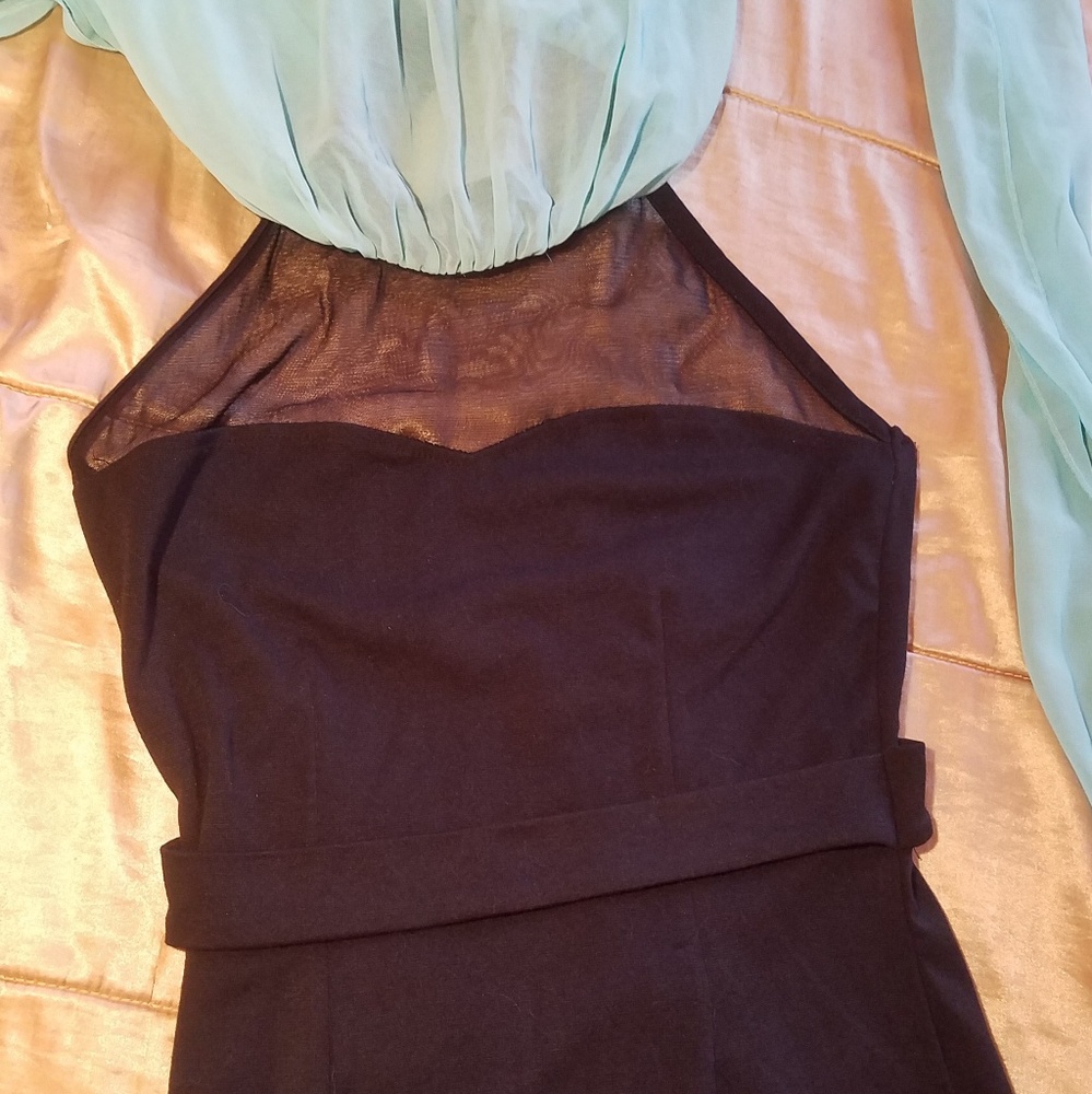 Aqua and Black Prom Dress